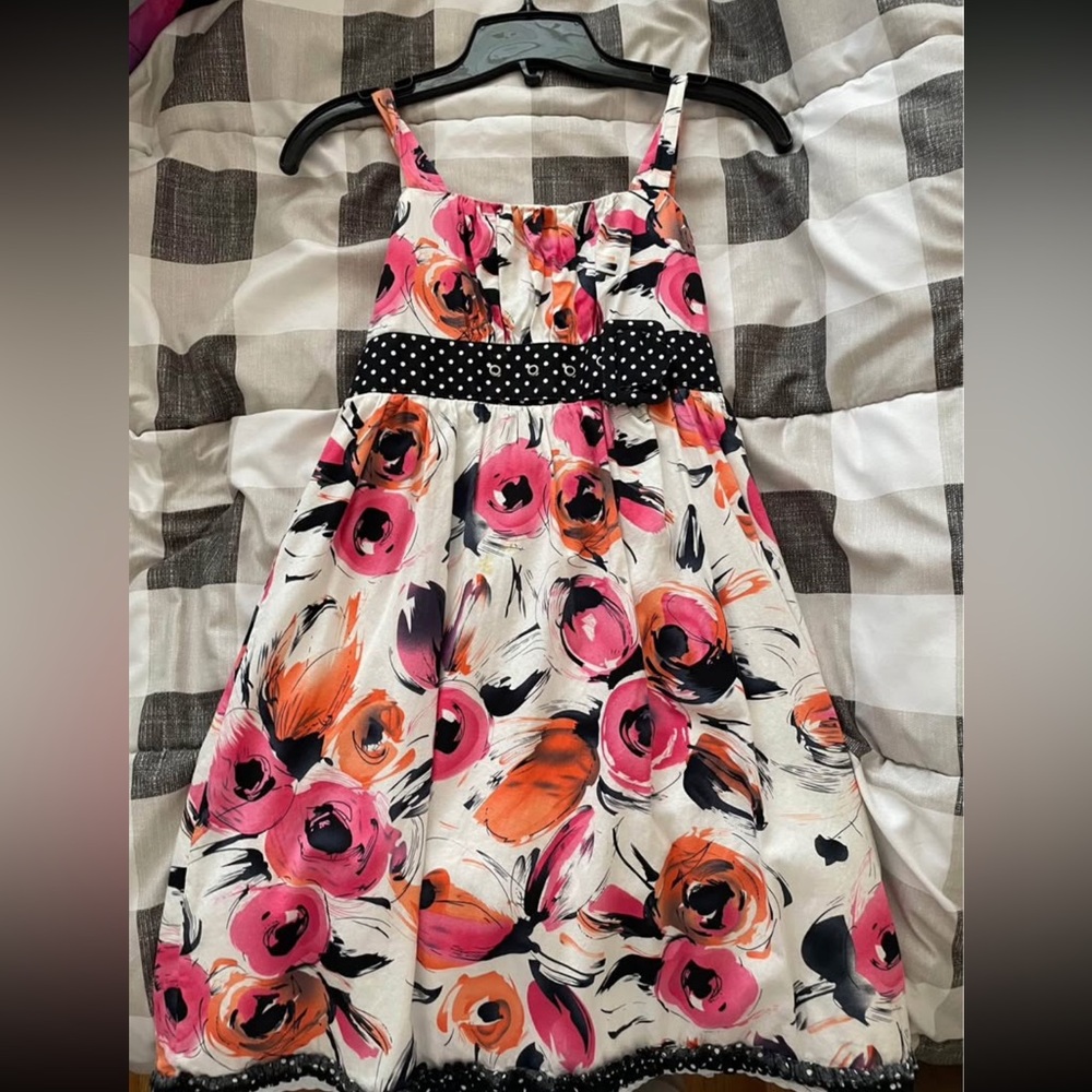 Floral Kids Dress with Pink and Orange Accents